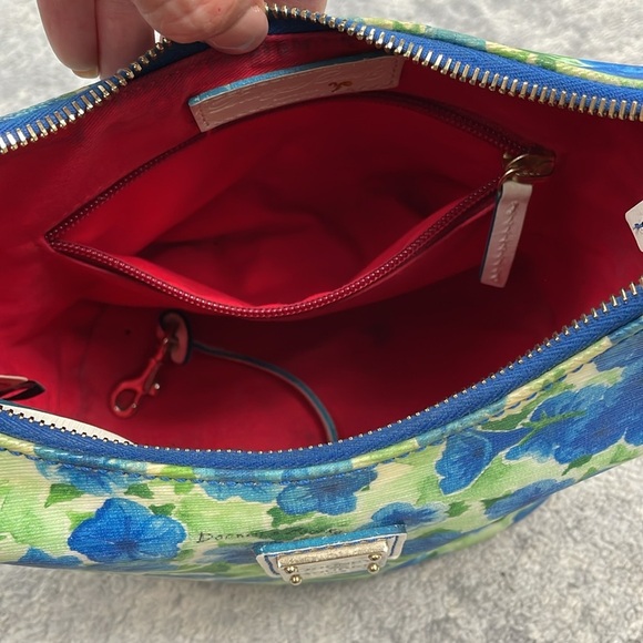 Dooney & Bourke Petunia Watercolor Floral Hobo Shoulder Bucket Bag Blue Green - Picture 15 of 17